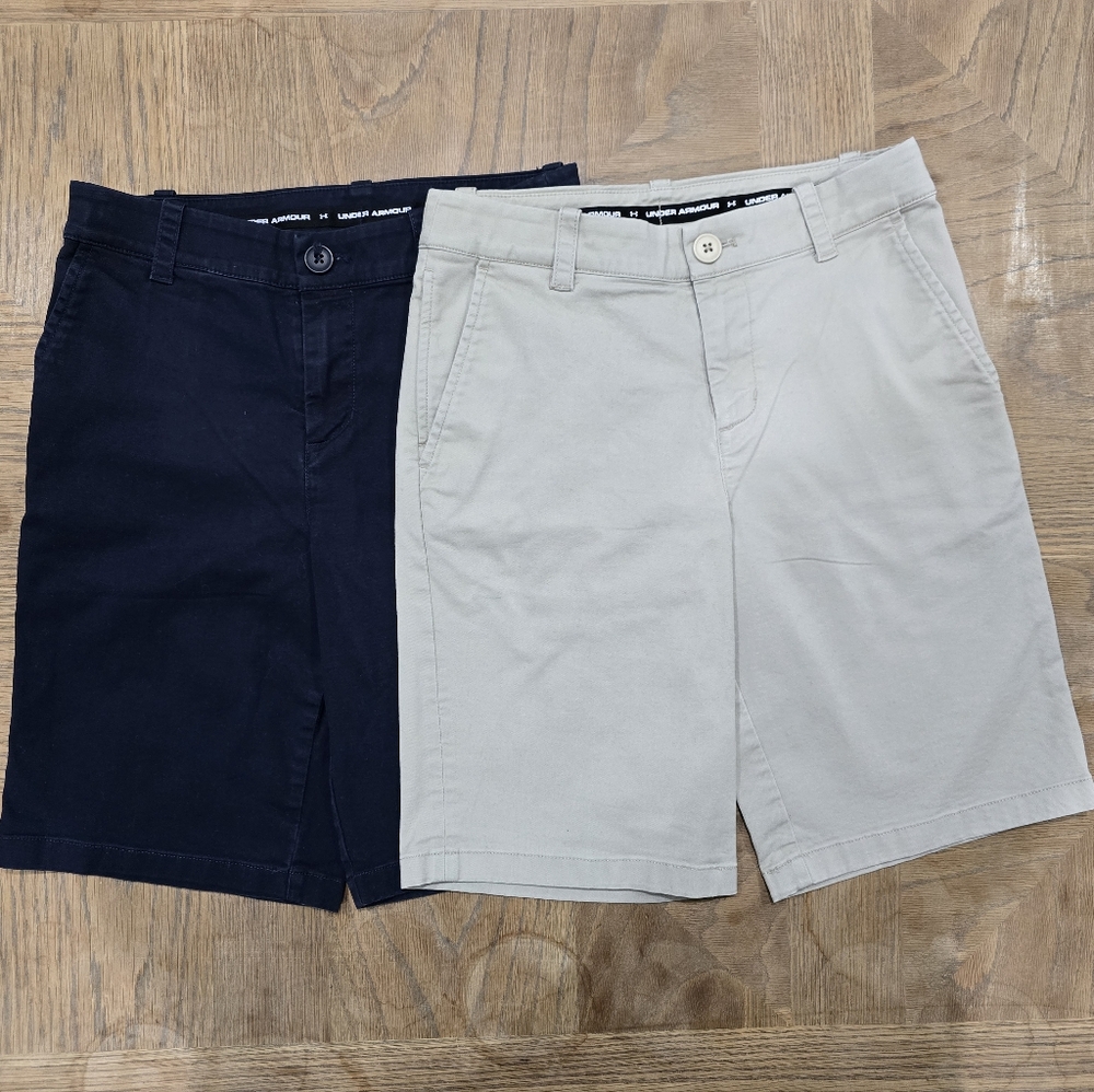 UNDER ARMOR Boys Shorts (1) Khaki and (1) Navy Size 12